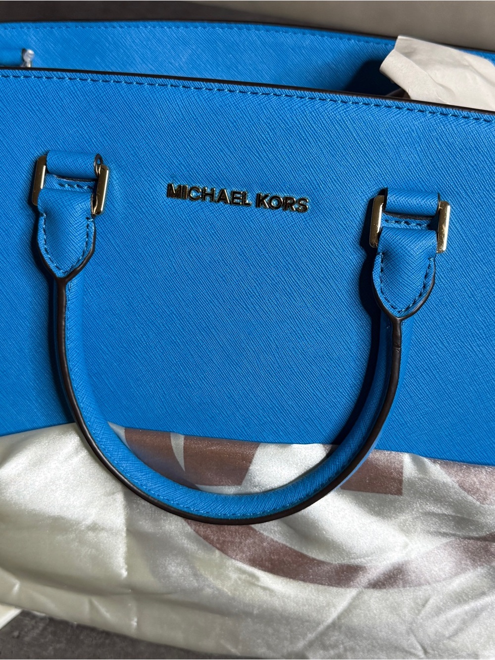 MICHAEL KORS TURQUOISE SAFFIANO LEATHER BAG